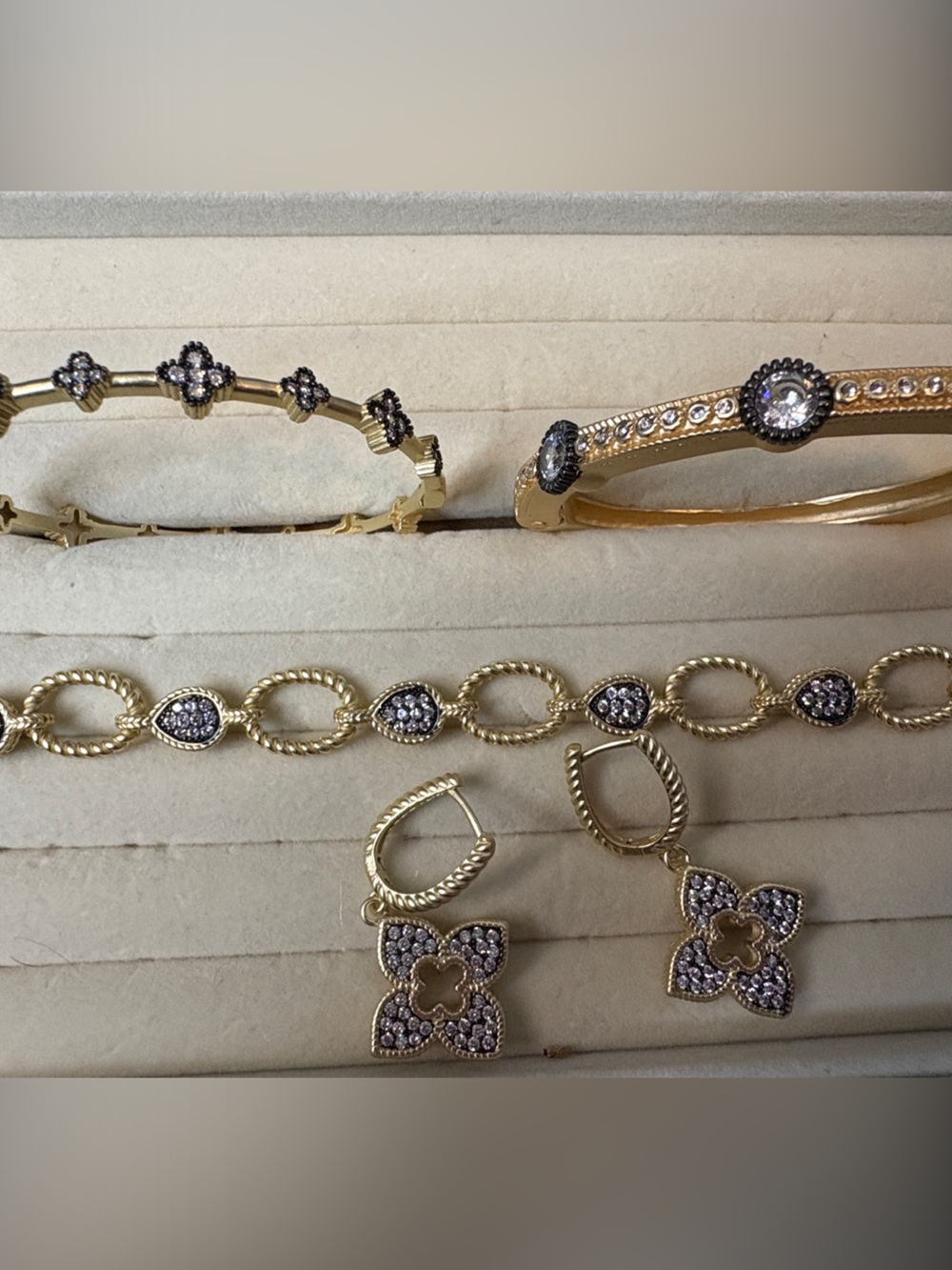 Gold-Tone Crystal Accent Bracelet and Earrings Set for pam